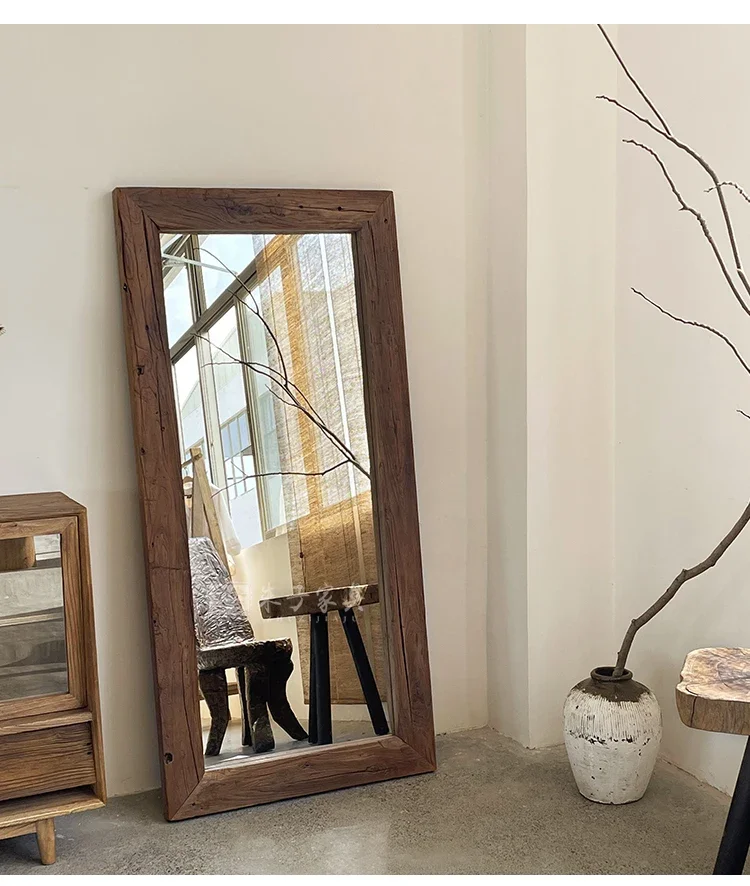 

Chinese Style Solid Wood Full-Length Mirror Old Elm Bed & Breakfast Floor Mirror Bedroom Dressing Mirror