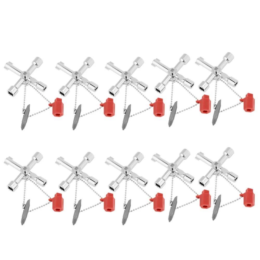 10pcs Zinc Alloy Universal Control Cabinet Key 4 Way Multifunctional Cross Key Wrench 5-in-1 Multifunction Cross Key