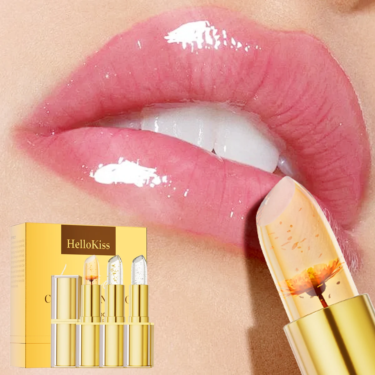 Kristalheldere kleurveranderende bloemblaadjeslipstick voor vrouwen, hydrateert, langdurig en niet-kleverig, lippenbalsem die niet op de kop blijft zitten.