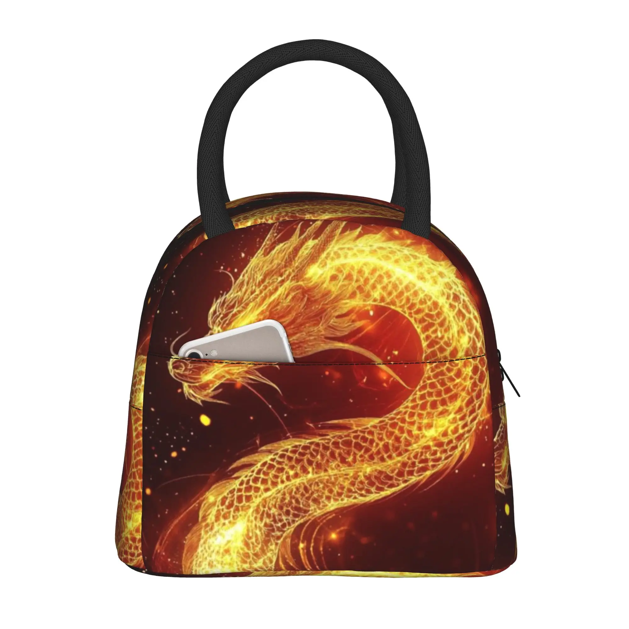 Back to school season Portable Food Pouch Sparkling Golden Dragon Large Capacity Fashionable Daily Heat Preservation Lunch Bag