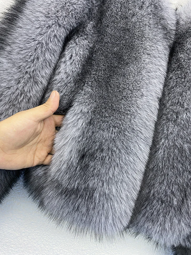 Pele high-end imitação de pele de raposa ambientalmente amigável casaco de pele outono e inverno com decote em v simples casaco de pele feminino