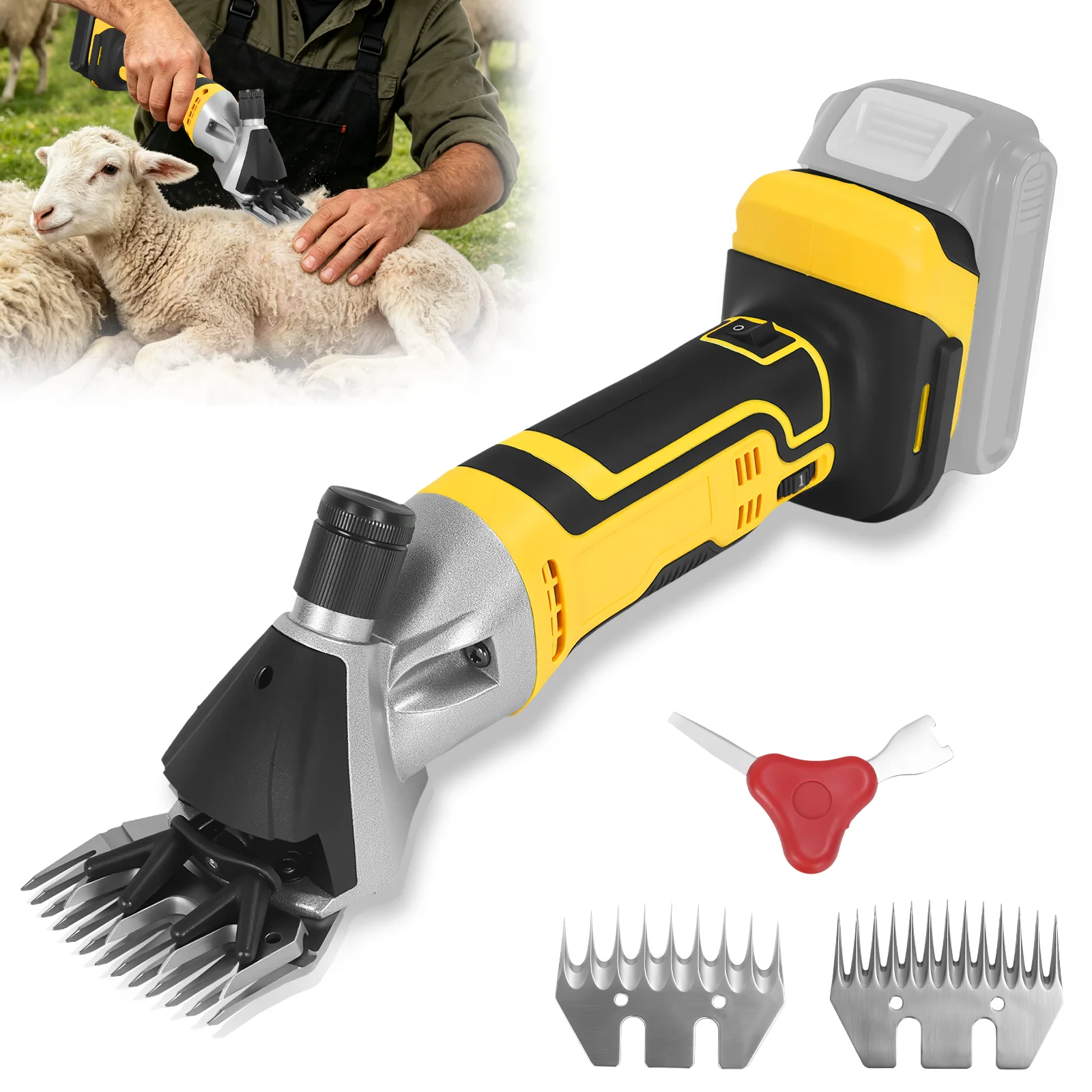 Cordless Sheep Shears 3000RPM Electric Sheep Shearing Clippers 6 Speed Wool Trimmer Shearing Machine for Dewalt 20V Battery Pin