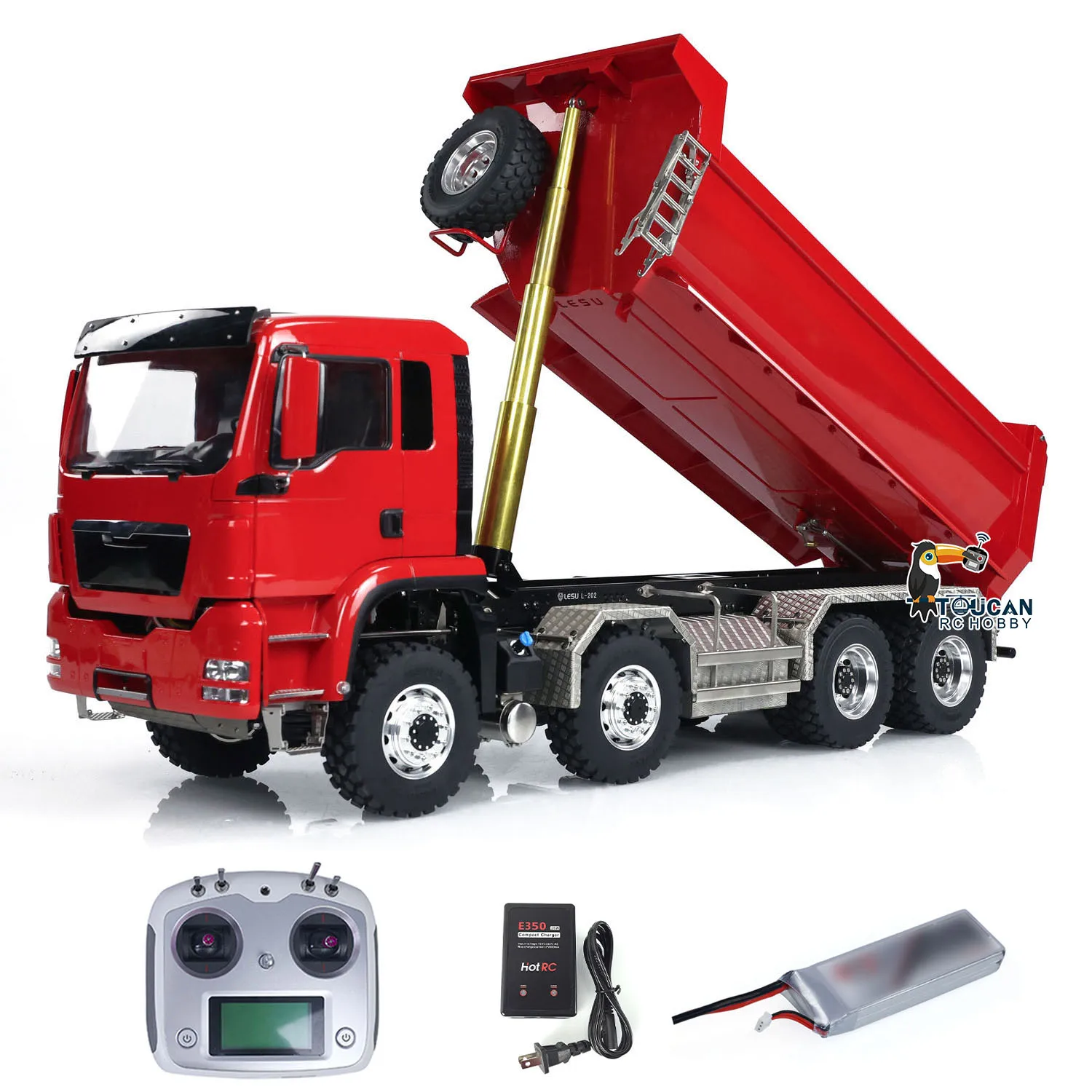 SALE LESU 1/14 Scale Hydraulic RC Dumper Truck 8x8 with Light Sound System Battery RTR Remote Control Tipper Car Model THZH1888