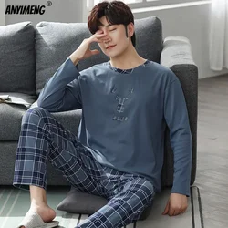 Boys Plus Size Pajama Set Solid Round Neck Knitted Cotton Pijamas Sets for Men 4XL Pijama Autumn Winter Casual Men's Sleepwear