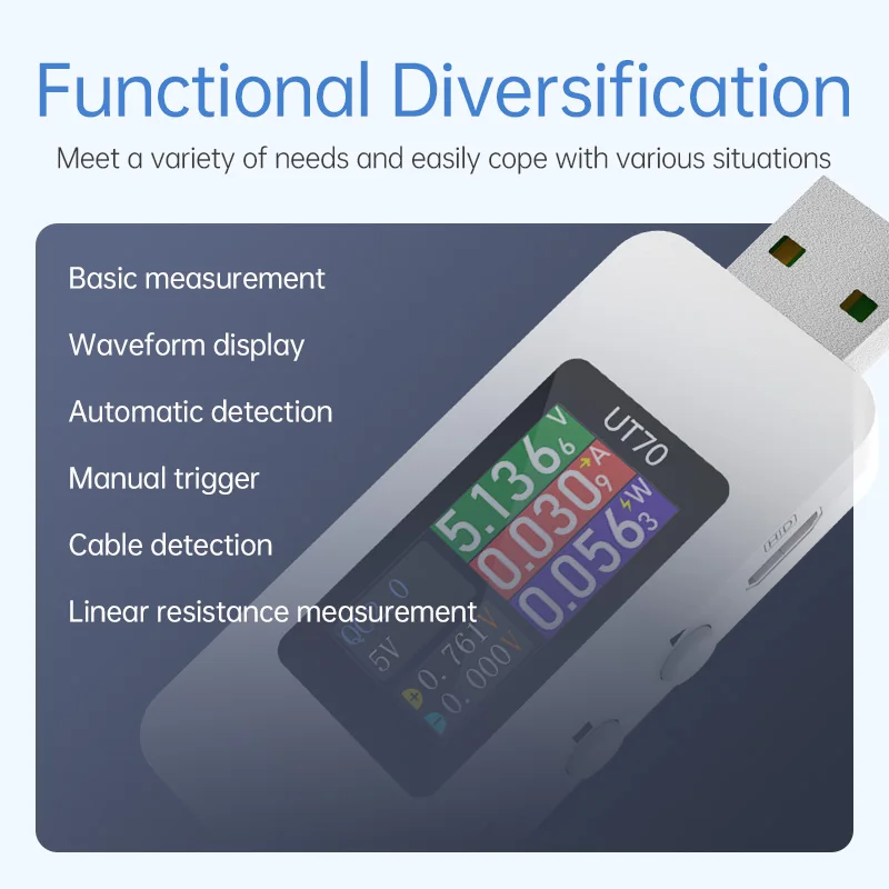 ALIENTEK UT70 USB Battery Tester Voltmeter Ammeter TYPE-C Fast Charge Detection Capacity Measurement Waveform Display