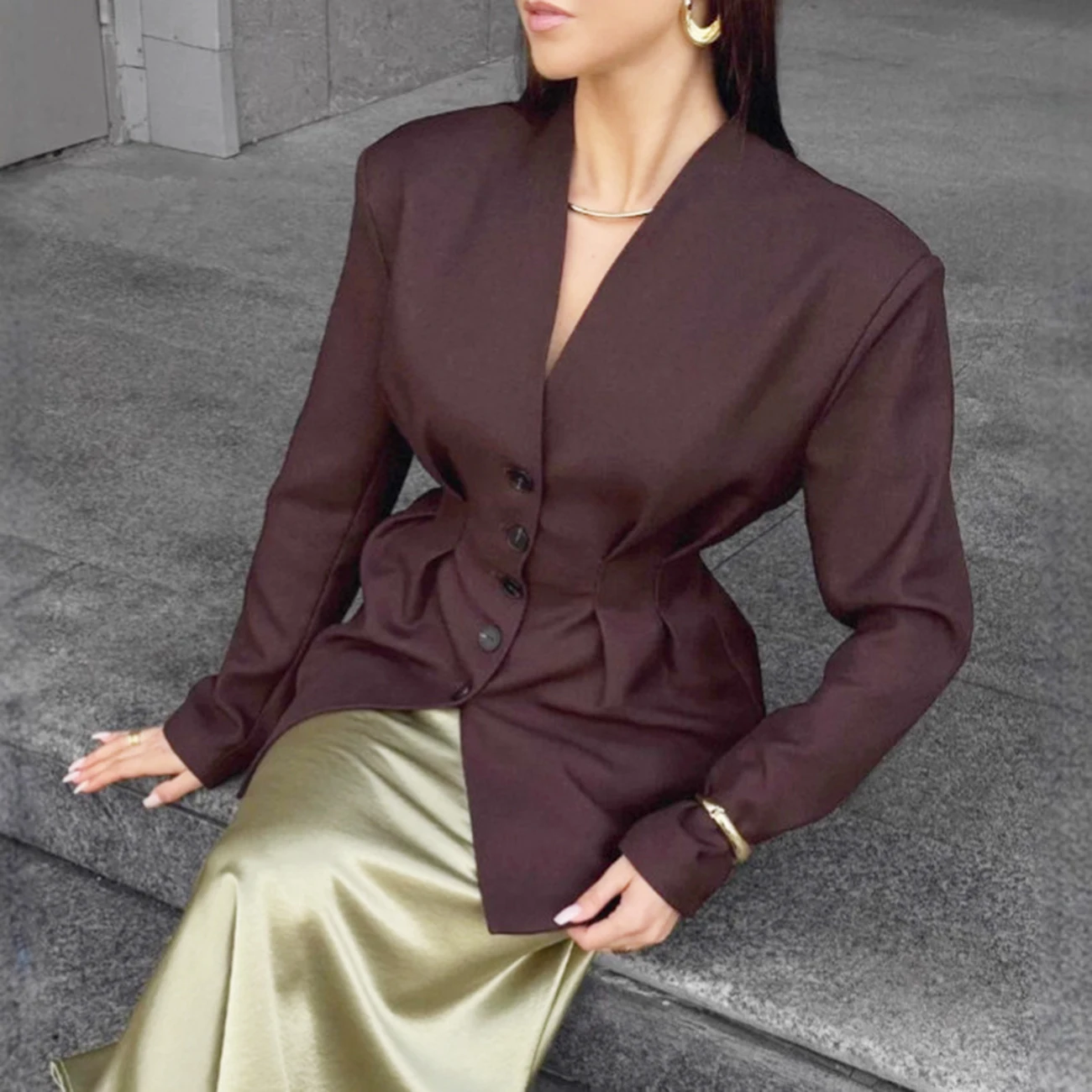 

WXOY Elegant Women Casual Blazers Open Front Long Sleeve Slim Waist Button Up Short Coat Work Office Suit Jackets