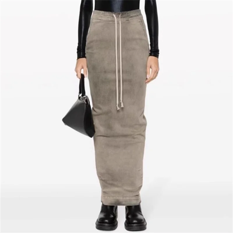 

Women's skirt New retro washed women's half skirt for summer 2025 Elastic waist cotton denim skirt y2k long skirt fishtail skirt