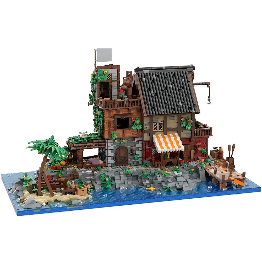 Pirate's Island with Dock, Vegetable garden, Stable 8629 Pieces MOC Build