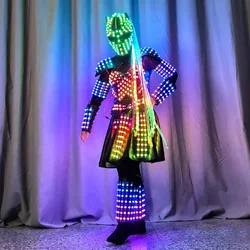 LED Warrior Cosplay Costume Women Halloween Party Stage Nightclub Dress Mask Luminous Circus Show Clothes 2024 New Fancy Dance