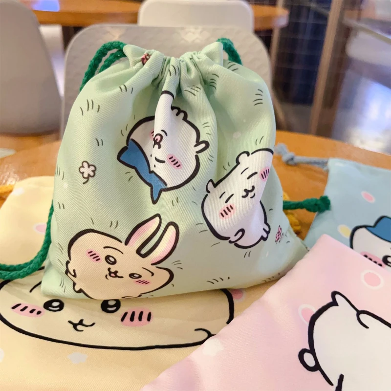 2024 Anime Chiikawa Drawstring Pocket Cute Cartoon Creative Hachiware Usagi Printed Makeup Storage Bag Children's Party Gift Bag