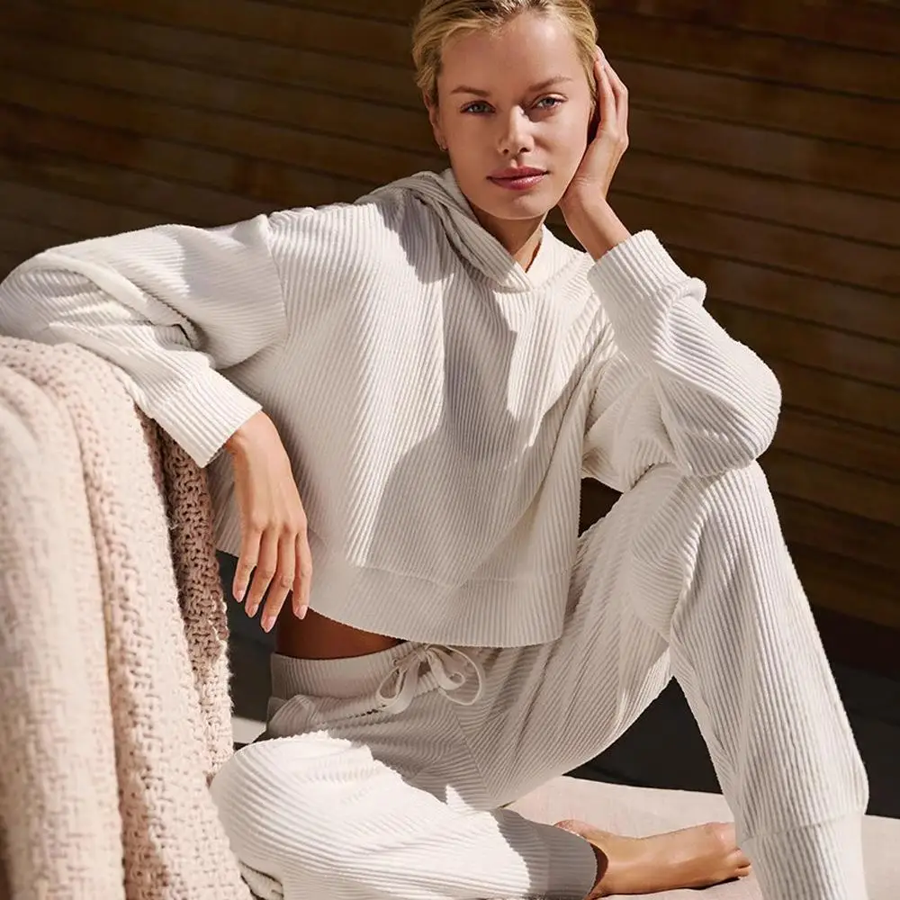 

Women's Hoodie Set Long Sve Pure Color Lazy Casual Spring Outfit Two-Piece Suit Comfortable Sweatirt Pants Ensemble