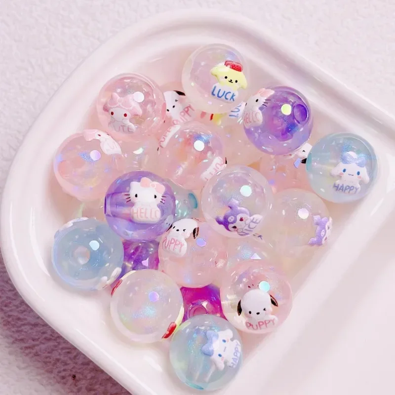 Popular Cartoon 3D Sanrio with Fine Sparkling Straight Hole Cute Hello Kitty DIY Mobile Phone Chain Bead Material Accessories