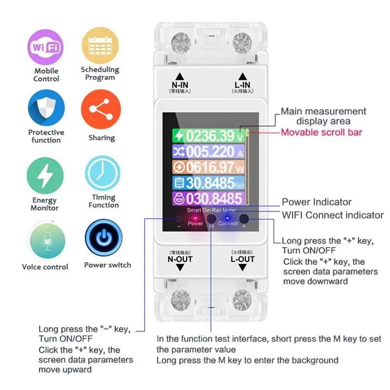 【Measuring】 AT2PW 100A Tuya WIFI Din Rail Meter Smart Switch Remote Control AC 220V Digital Volt Kwh Frequency Factor Meter