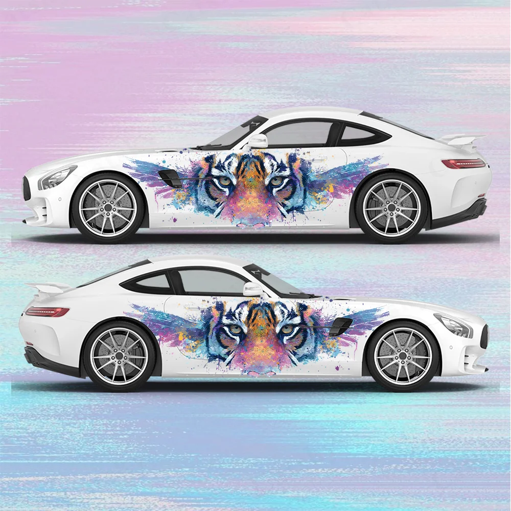 

Fantasy Colorful Tiger Car Vinyl Wraps Decal Self-adhesive Anti Scratch Sticker Suitable for Trucks SUV Decor Auto Accessories