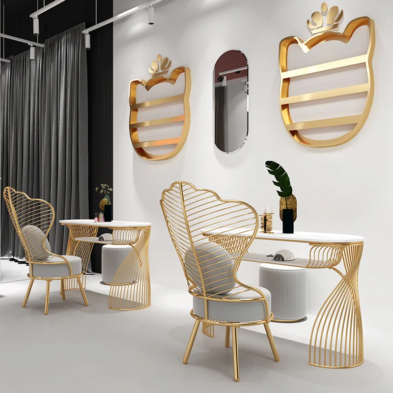 Nordic ins Internet celebrity manicure table and chair set single double double manicure table simple modern gold manicure table