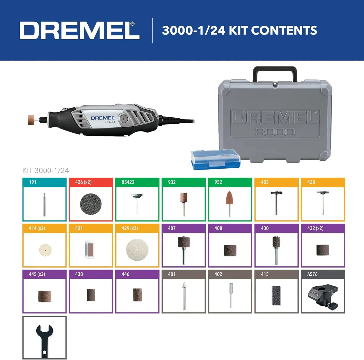 3000-1/24 Variable Speed Rotary Tool Kit - 1 Attachment & 24 Accessories Ideal for Variety of Crafting and DIY Projects