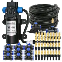 110-220V Power Supply self-priming Pump Spray Kit  for Greenhouse Garden 8mm PE Hose Brass Nozzle Automatic Misting Cool System