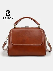Zency Genuine Leather Women's Handbag Cowhide Shoulder Bag Large Capacity Boston Crossbody Satchel For Fashion Bolsa Two Straps