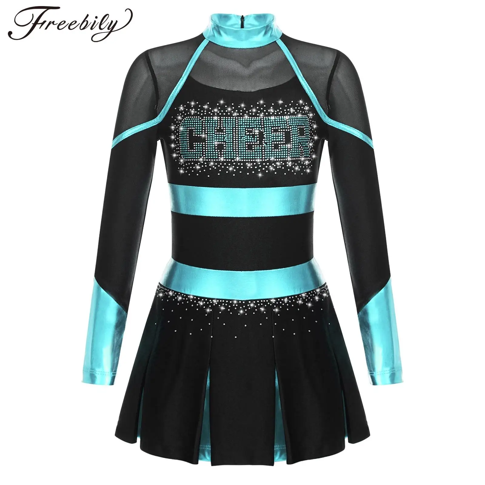 

Kids Girls Cheerleading Outfits Cheer Leader Costumes Halloween Carnival Cosplay Fancy Dress Up Sparkle Dance Performance Dress