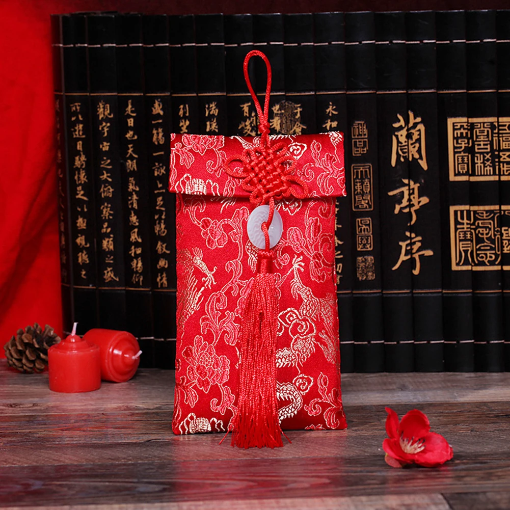 Envelopes de seda vermelha com borla bordada, ano novo chinês hongbao, bolsos sortudos, aniversário do festival da primavera, 2022, 2024