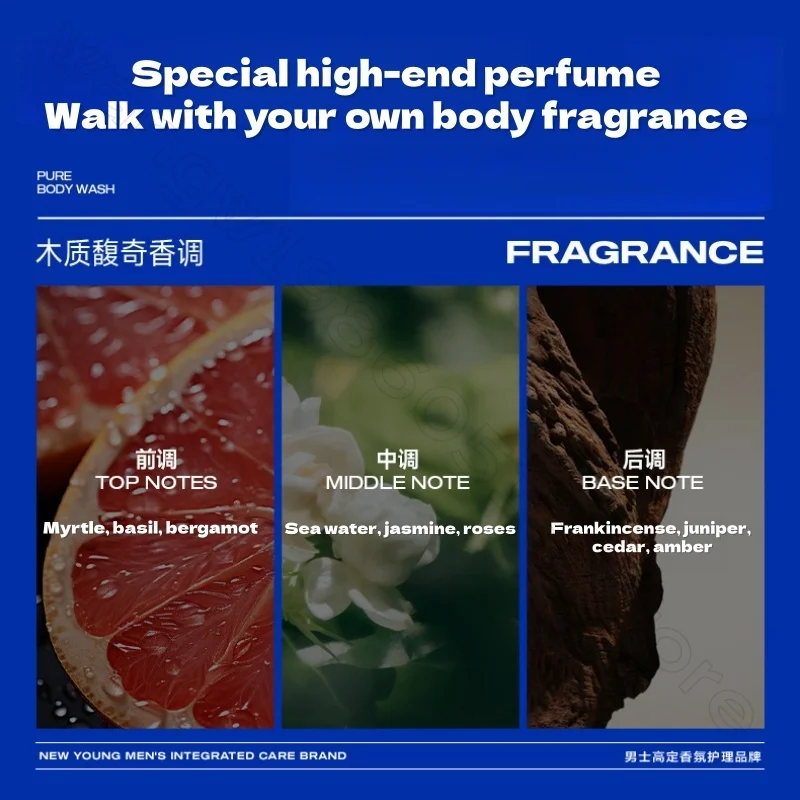 BLUEMAN-Gel de ducha y ácaros para hombre, fragancia especial, Control de aceite de aminoácidos de larga duración, eliminación de ácaros, Gel de ducha refrescante