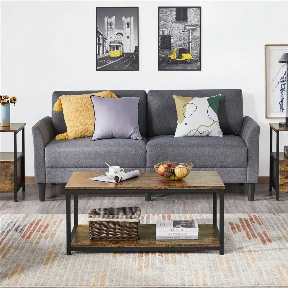 

1 шт. Промышленный двухуровневый журнальный столик с регулируемыми ножками, винтажный диванный столик с полкой для хранения, приставной столик для гостиной