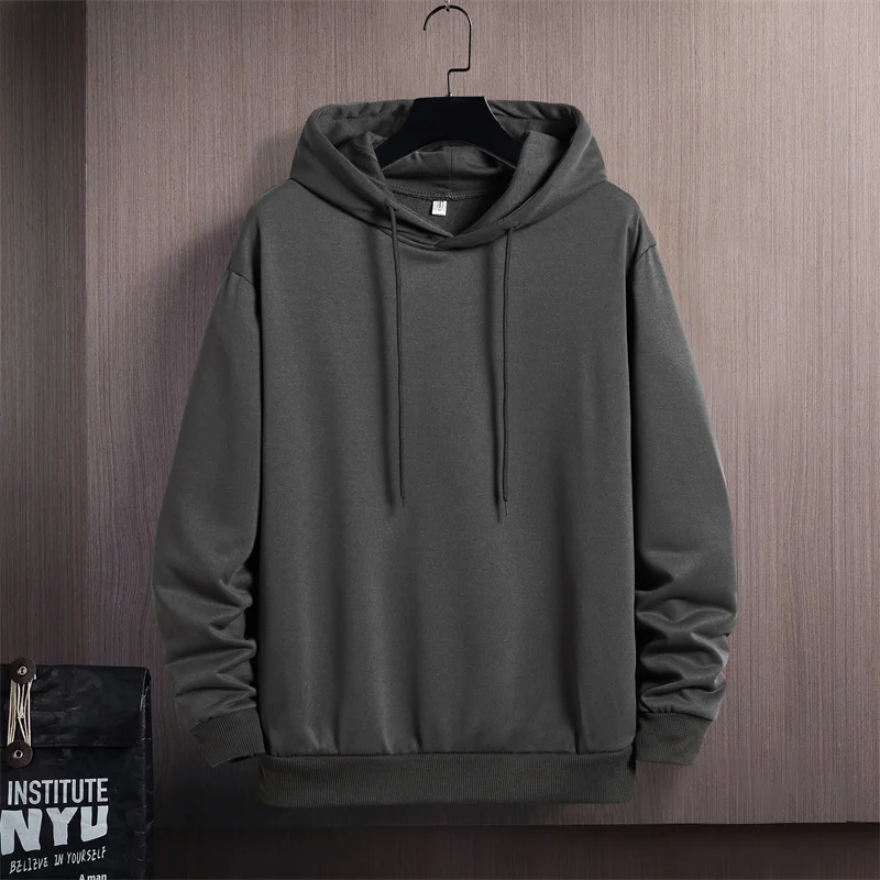 Men's Autumn Winter Solid Drawstring Pullover Hooded Long Sleeve T-shirt Loose Sports Hoodies Casual Office Lady Vintage Tops