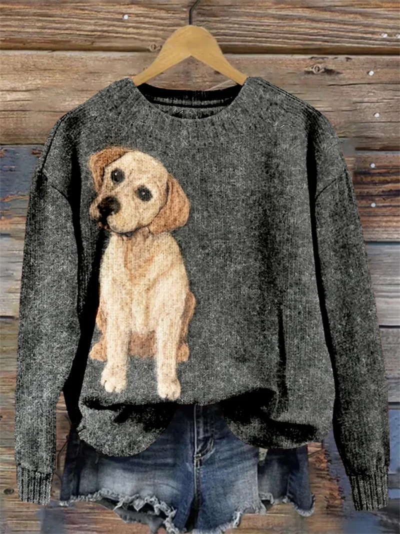 2024 Dog Thick Needle Digital Printing 3D Round Neck Sweater Street Trend Thick Needle Fabric Top Comfortable Unisex