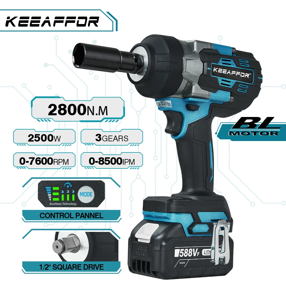 

KEEAFFOR 2500W 2800N.M Brushless Electric Impact Wrench 3Gear 1/2 Inch Cordless Tool Electric Screwdriver For Makita 18V Battery