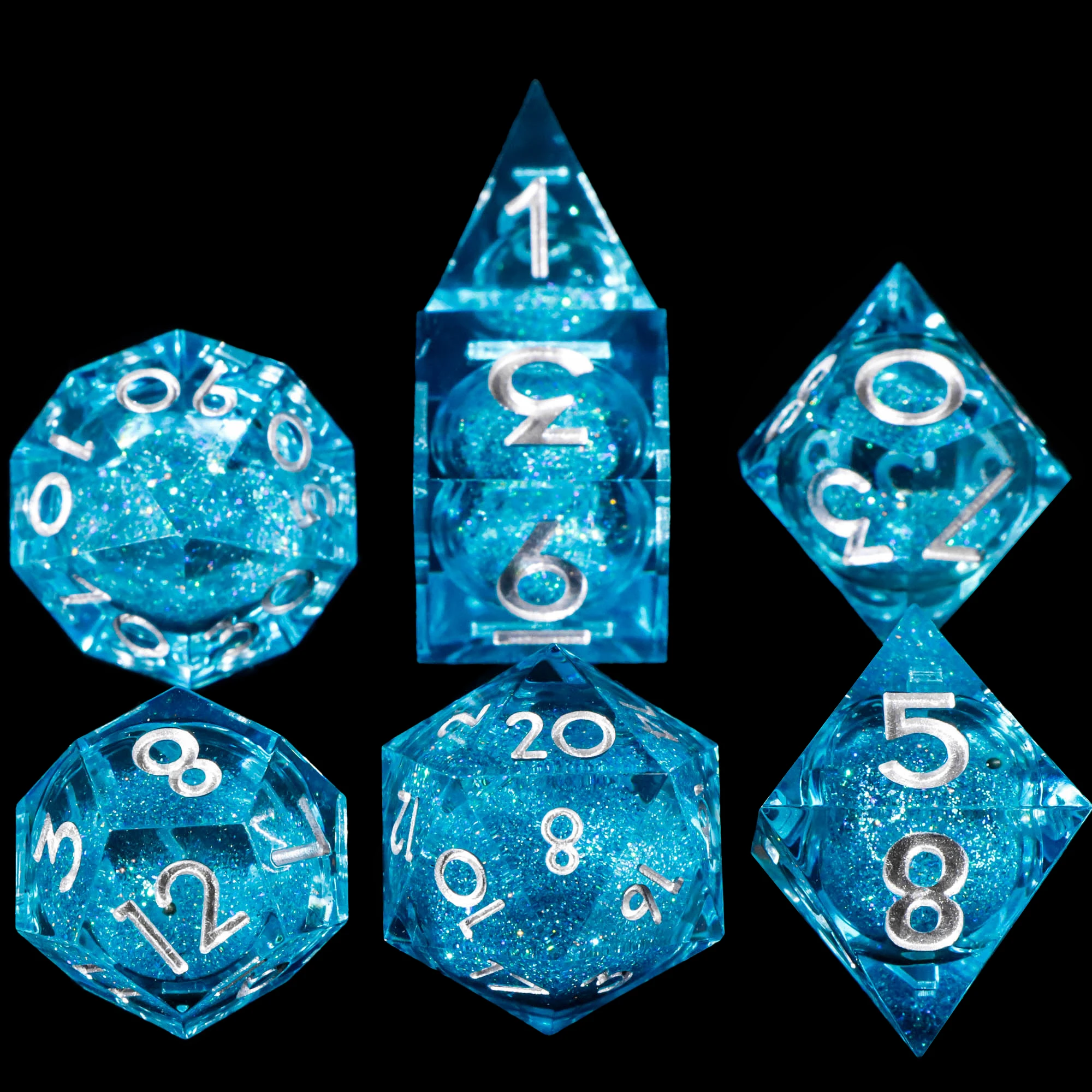 

7Pcs Liquid Core Resin Dice Set Sharp Edge Polyhedral DND Dice for D&D Role-Playing Games Includes D20 D12 D10 D8 D6 D4