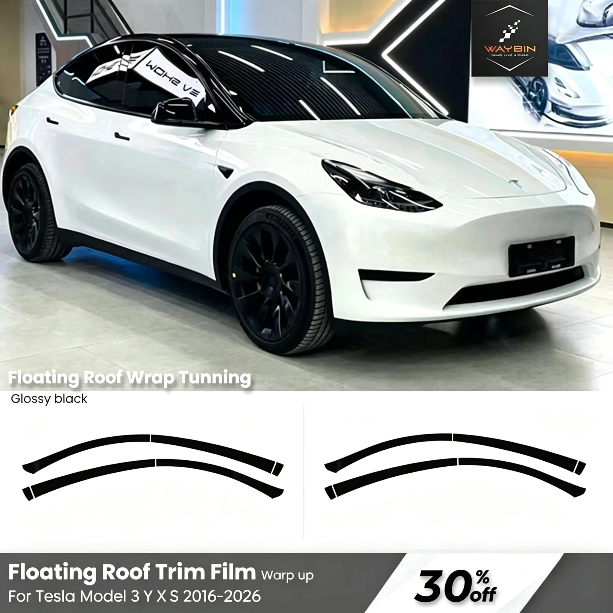 For Tesla Model Y Juniper 2025+ Hidden Windows Strip Cover Car Blacken Wrapping Film Model 3 Y X S Floating Roof Sticker Tunning