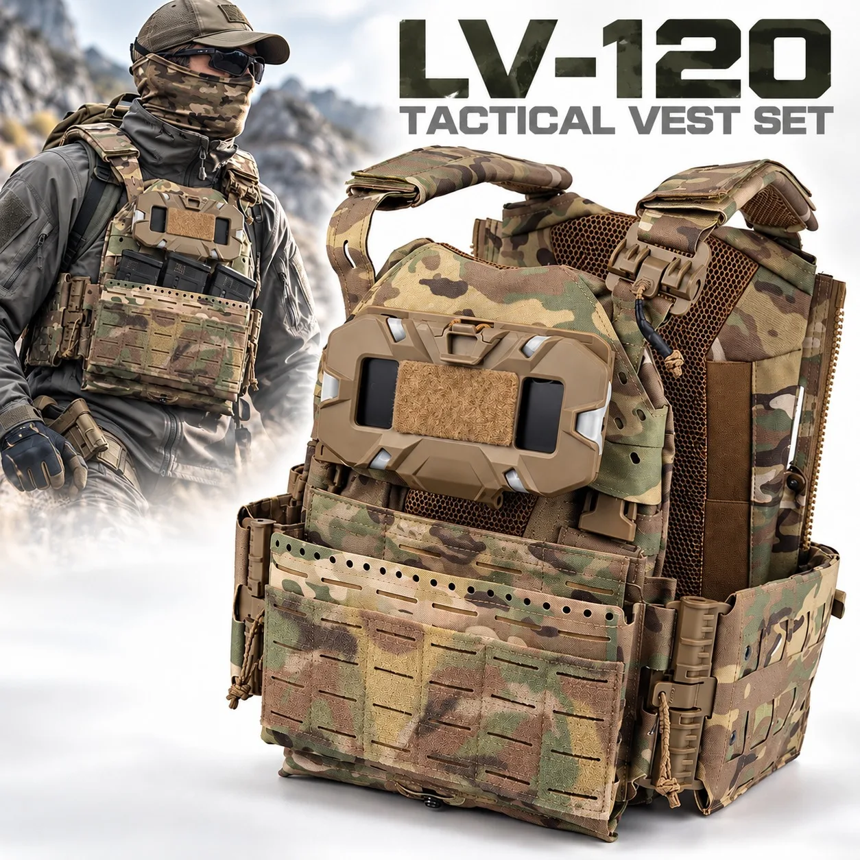 LV-120 Tactical Vest Set Laser Cut MOLLE Modular Quick Release Adjustable Cummerbund for Airsoft Paintball Outdoor Training Gear