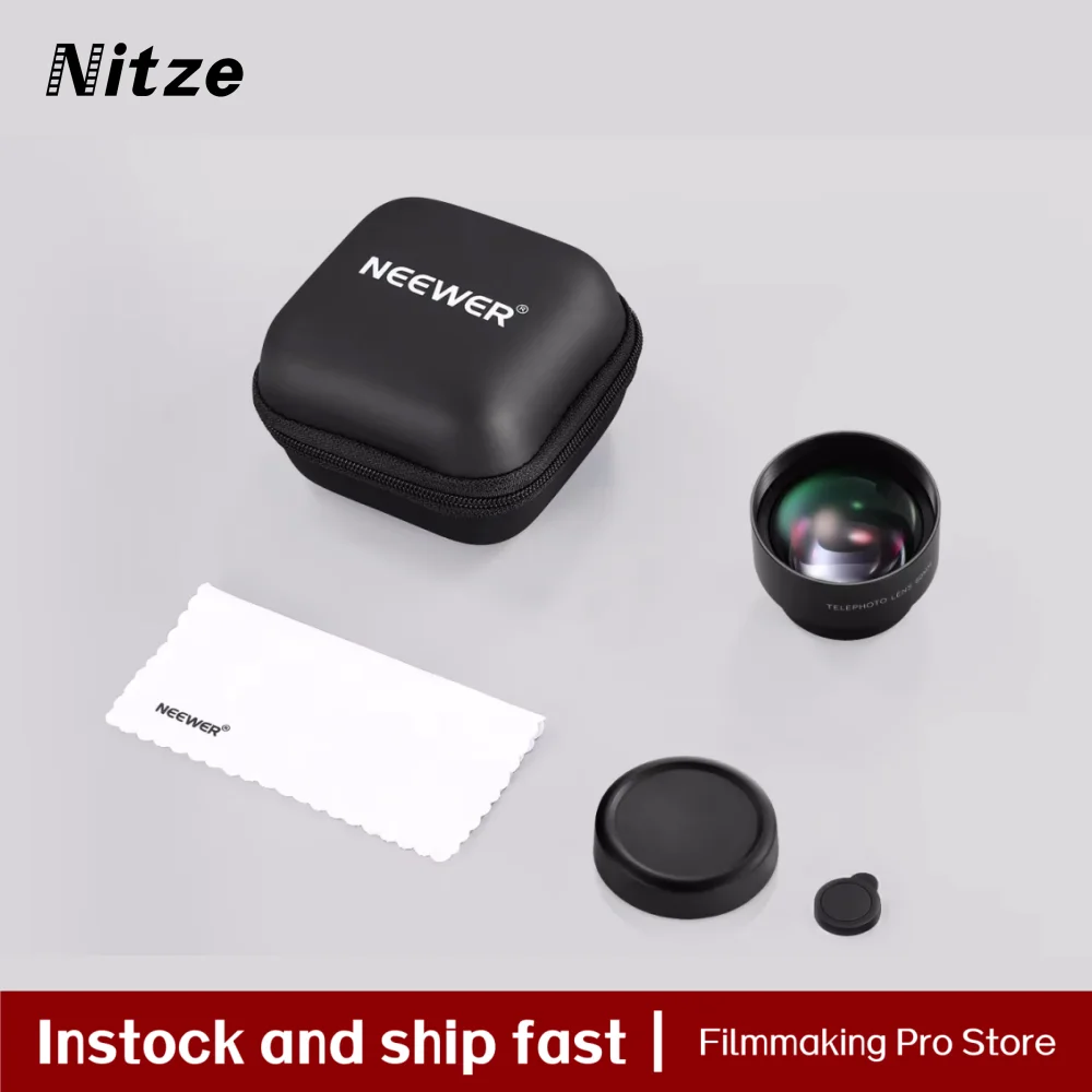 NEEWER HD 60mm Telephoto Lens 2X Magnification for iPhone 15 pro Max/Samsung/Xiaomi Phone Cage Case with 17mm Lens Adapter