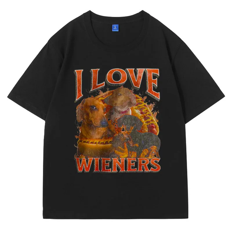 

I Love Wieners Funny Dachshund Dog Bootleg T-shirt Men Funny 90s Graphic T Shirts Gift for Friends Meme Tee Shirt Short Sleeve