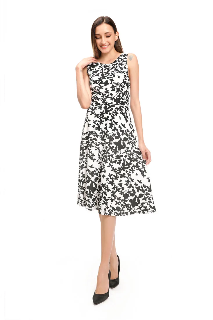 

l Printing Vintage Summer Hepburn Style Dress New Women Sleeveless Large Swing Sexy Party Dress