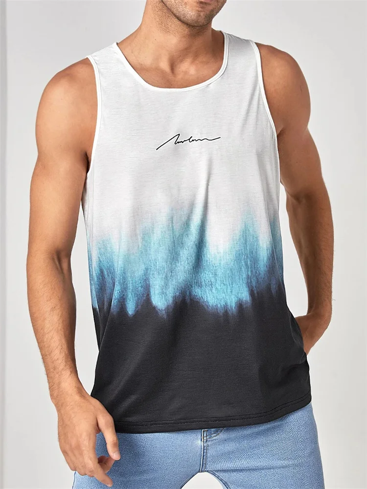 

Men's Gym Tank Top Fitness Training Gradient Clothing Quick-Drying Loose Bodybuilding Sleeveless Shirt Men Fashion Running Vest