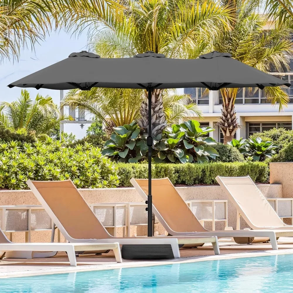 

15FT Large Patio Umbrella with Base Included, Outdoor Double Sided Umbrellas with Crank Handle, Rectangle Table