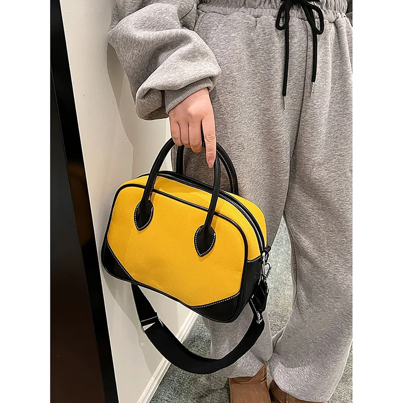 

Korean Color Contrast Texture Splice Handbag Women's 2024 New Braided Shoulder Strap High-End Crossbody Bag Fashion Square Bag