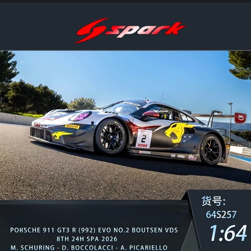 Spark 1:64 Supercar 911 GT3 R EVO # 2 Die Casting Alloy Car Model Adult Collection Ornament Male Toy