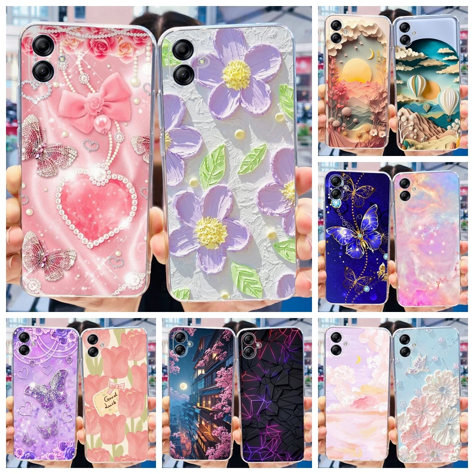 حافظة سيليكون لينة لسامسونج غالاكسي a04 ، تصميم زهرة الموضة ، فوندا m04 f04