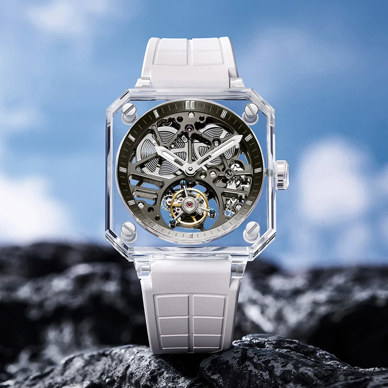 

Роскошные мужские часы с турбийоном из хрустального стекла, ручные часы с турбийоном, люминесцентные часы для мужчин, ограниченная серия