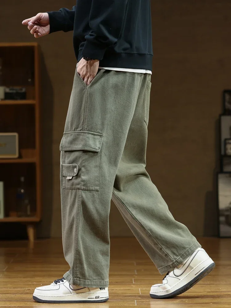 2024 Autumn New Cargo Pants Men Multi-Pockets Cotton Casual Wide Pants Male Workwear Loose Straight Trousers Big Size 7XL 8XL