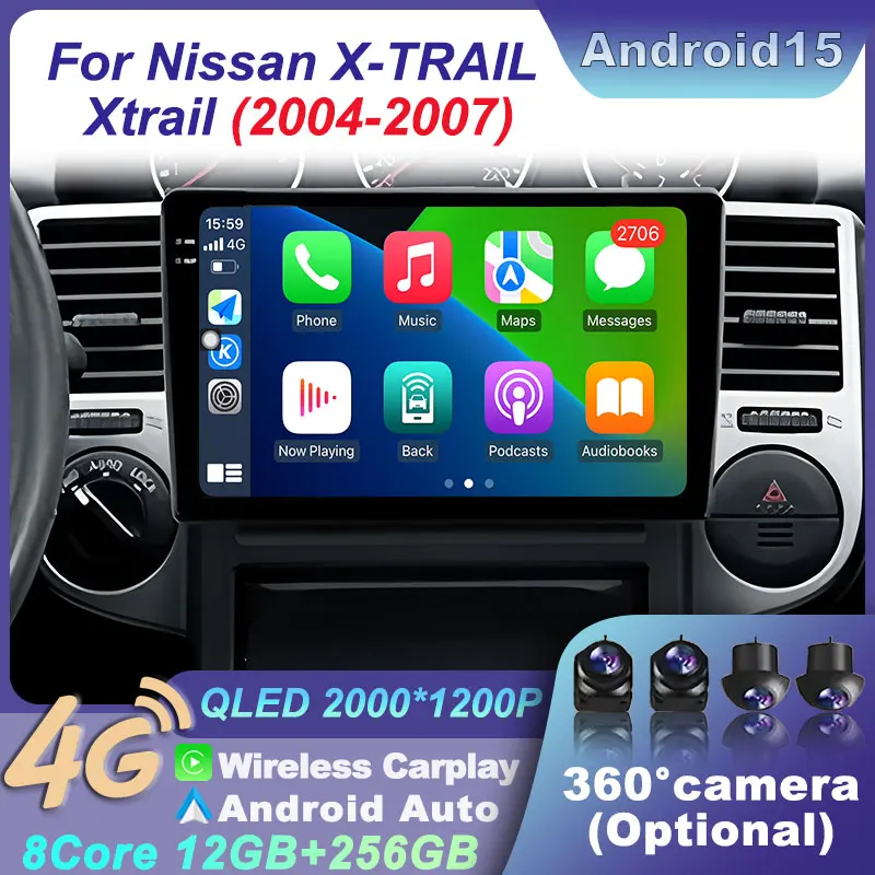 

Car Radio Video DSP Multimedia Stereo Audio Player Wireless Carplay Split Screen for Nissan X-TRAIL Xtrail 2004-2007 GPS Navi BT