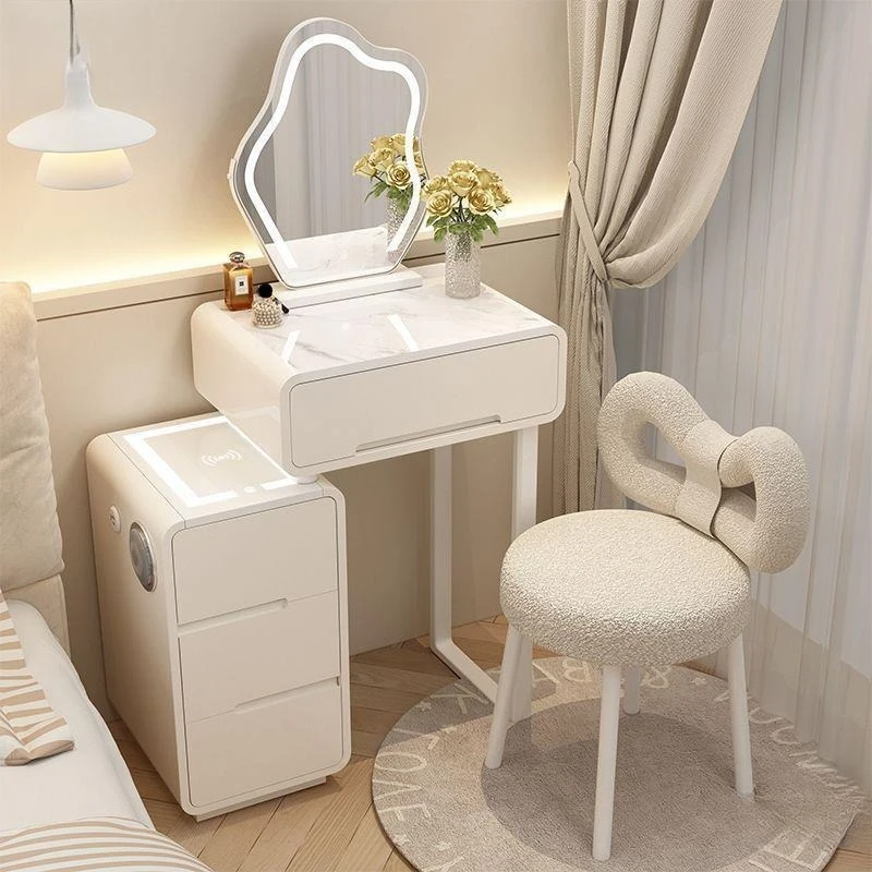 Todo o cômoda de madeira maciça, mesa de maquiagem moderna, simples e sofisticada para apartamento pequeno, armário inteligente com cinto de vento creme, wo sólido