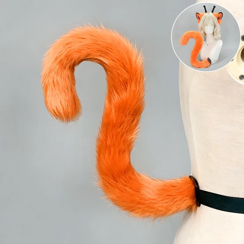 Women's Alien Cat Ear Headband Tail Bright Green Orange Fur Role Playing Costume Halloween Party Kimono Accessory Set