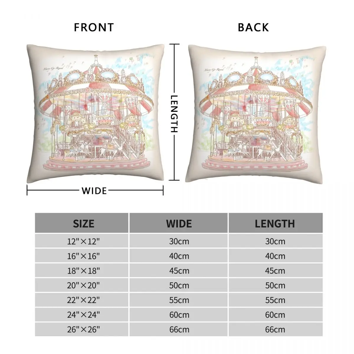 Pastel Circus Carousel Square Pillowcase Polyester Linen Velvet Printed Zip Decor Throw Pillow Case Home Cushion Cover 45x45