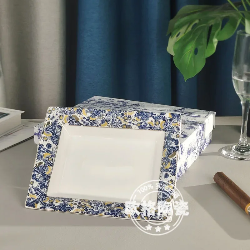 Bone China Ashtray with Decorative Tray Large Home Living Room Ornament Display Item Packaged in Elegant Gift Box