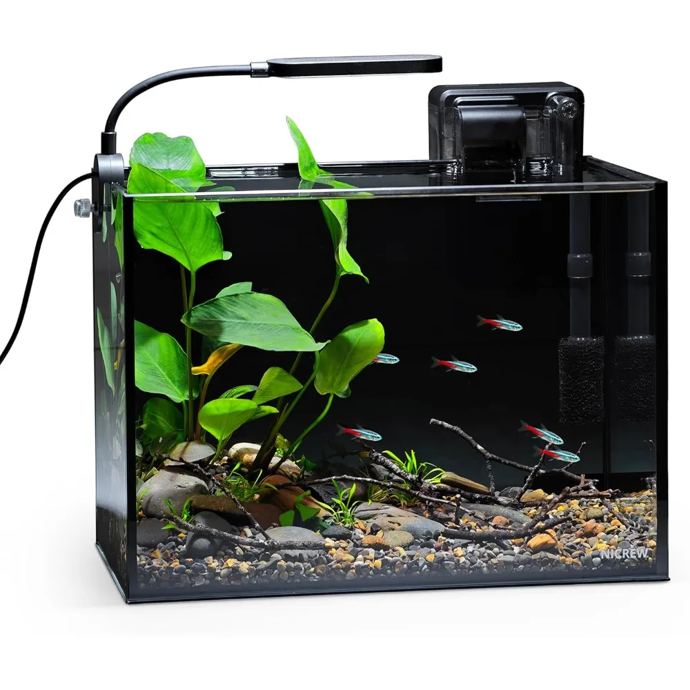 

2.5 Gallon Nano Aquarium Tank Kit Ultra Clear Rimless Desktop with LED Light Filter Gravel Rock for Small Fish Shrimp Betta