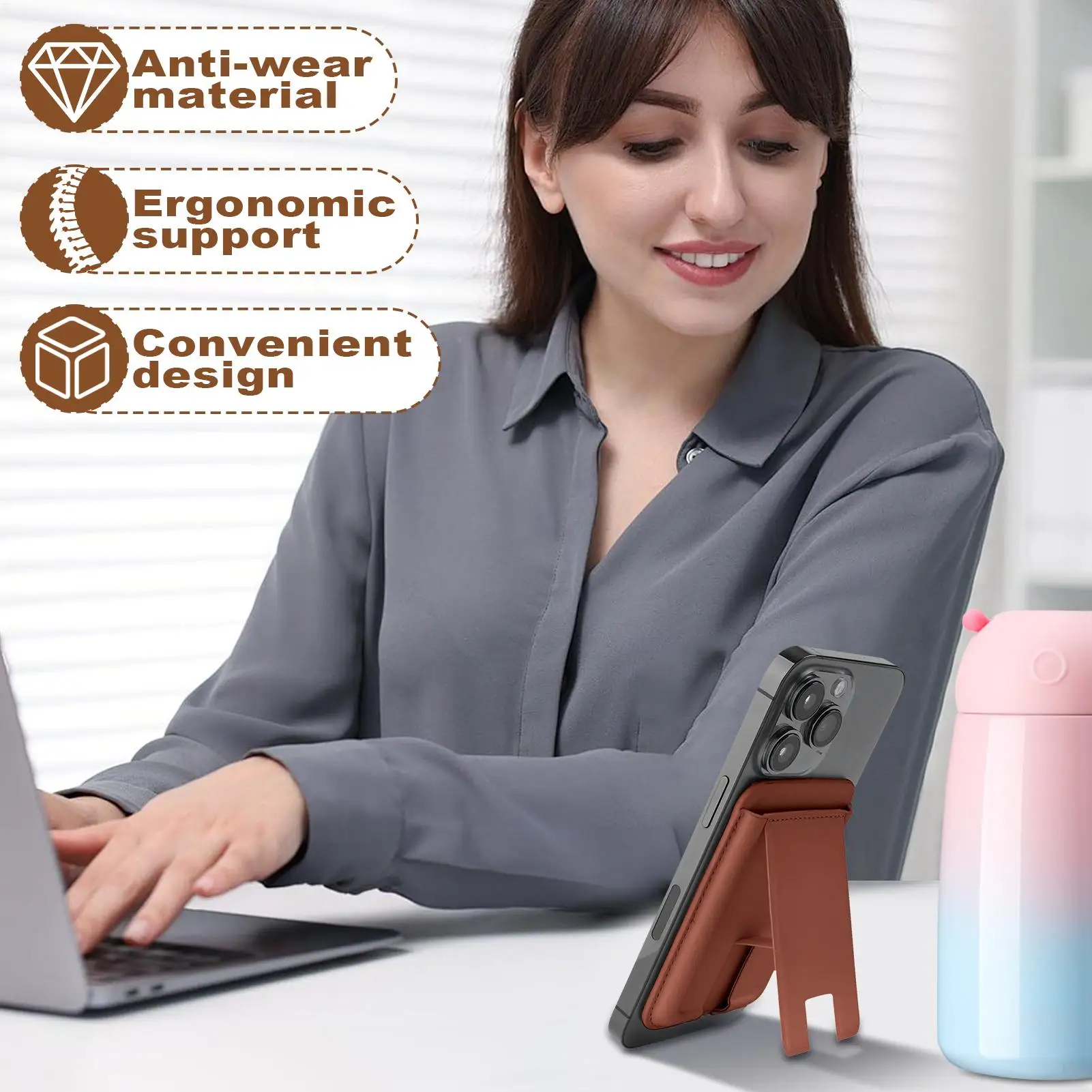 마그네틱 전화 카드 홀더 마그네틱 전화 지갑 스탠드 카드 홀더 신용 데스크 여행 남성용 휴대용 모바일 액세서리