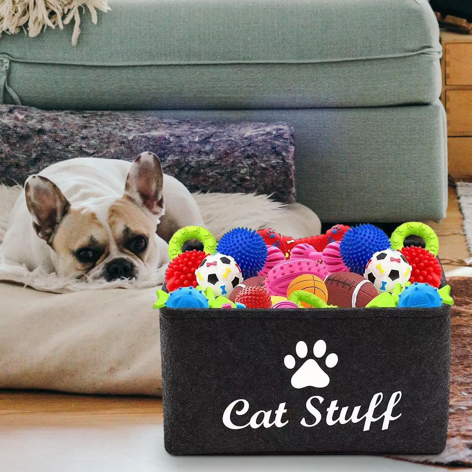 Dog Toy Storage Basket Bin Kids Toy Chest Organizer Multiuse Cat Toy Box for Dog